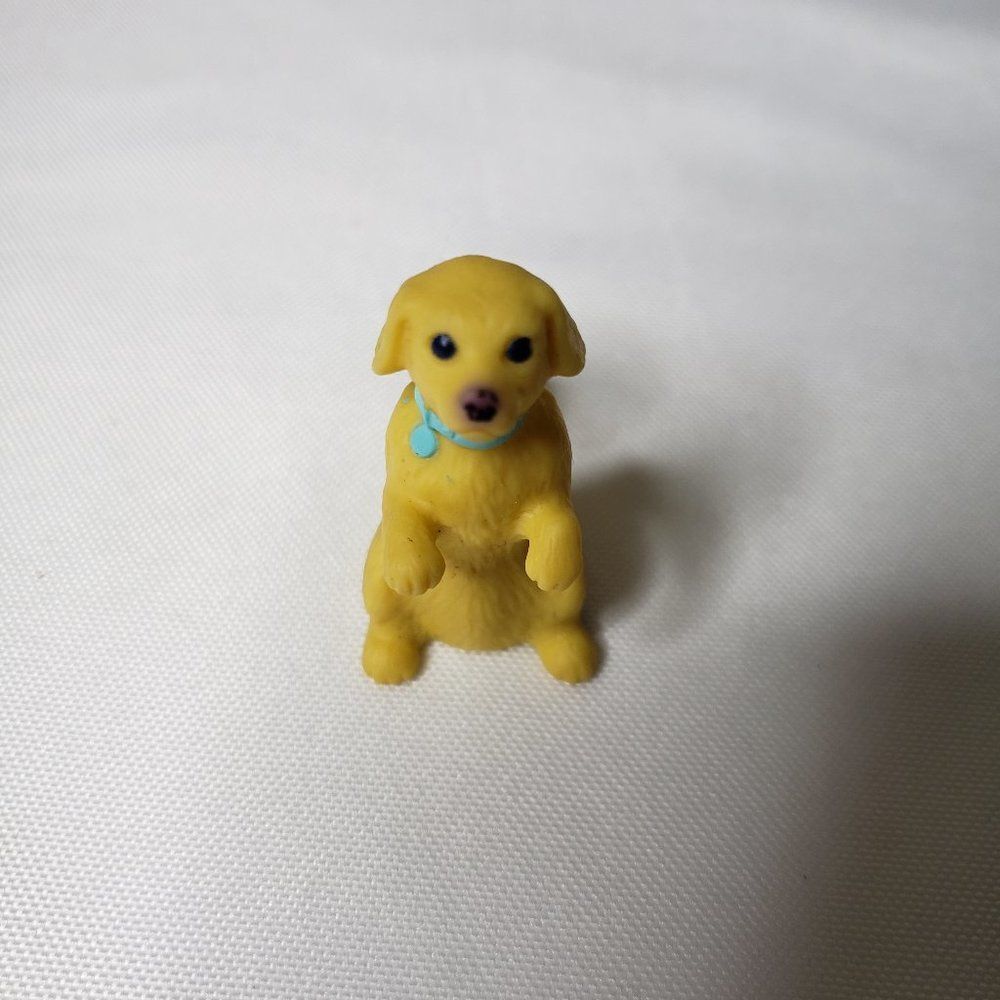 Miniature Toy Doll Pet Yellow Lab Mini Puppy Dog Figure Blue Collar